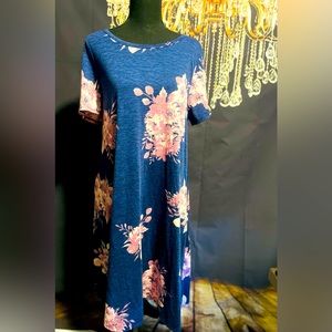 LulaRoe navy dress with pink/mauve flowers